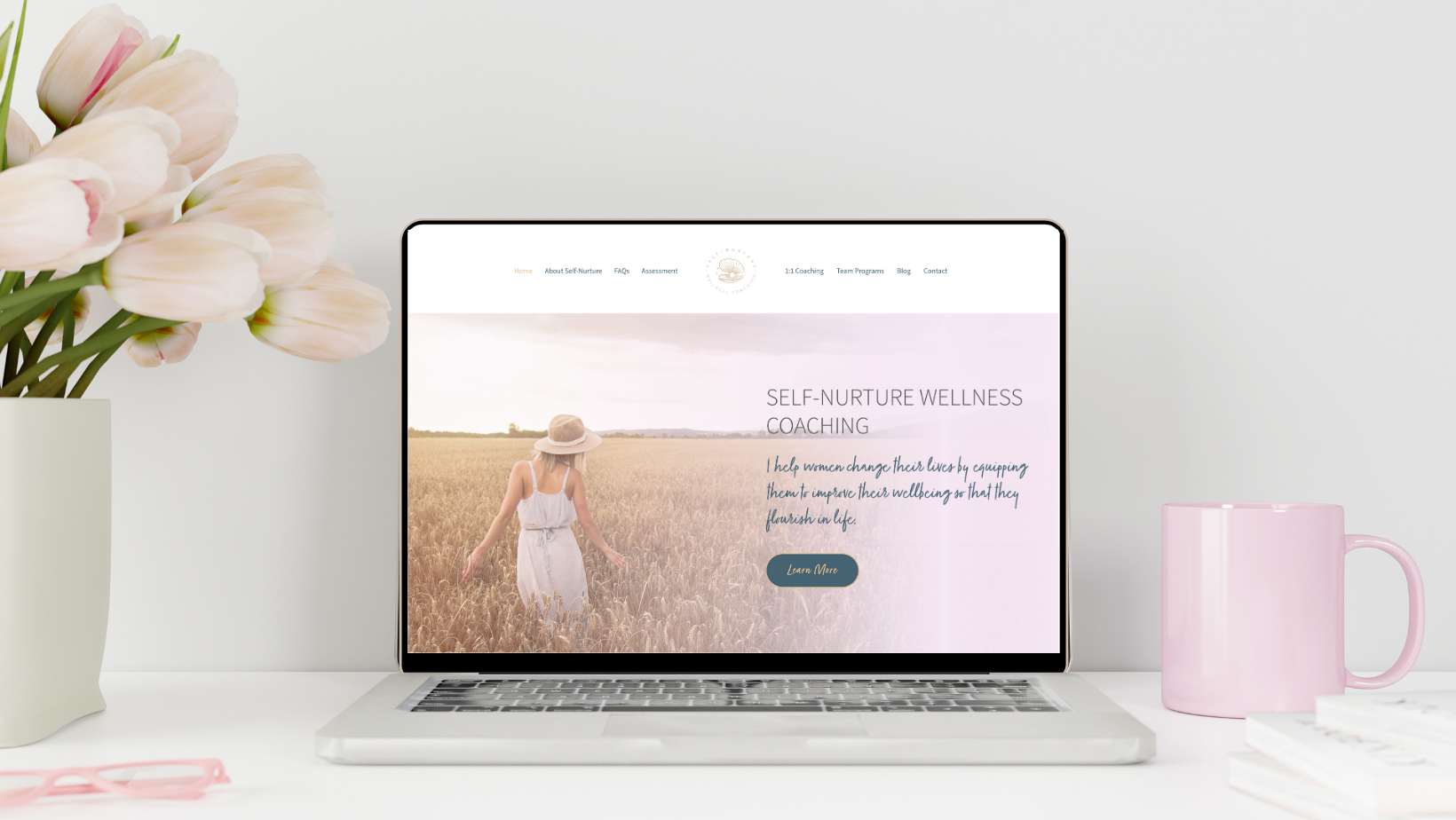 Self Nurture Health and Wellness website homepage on laptop